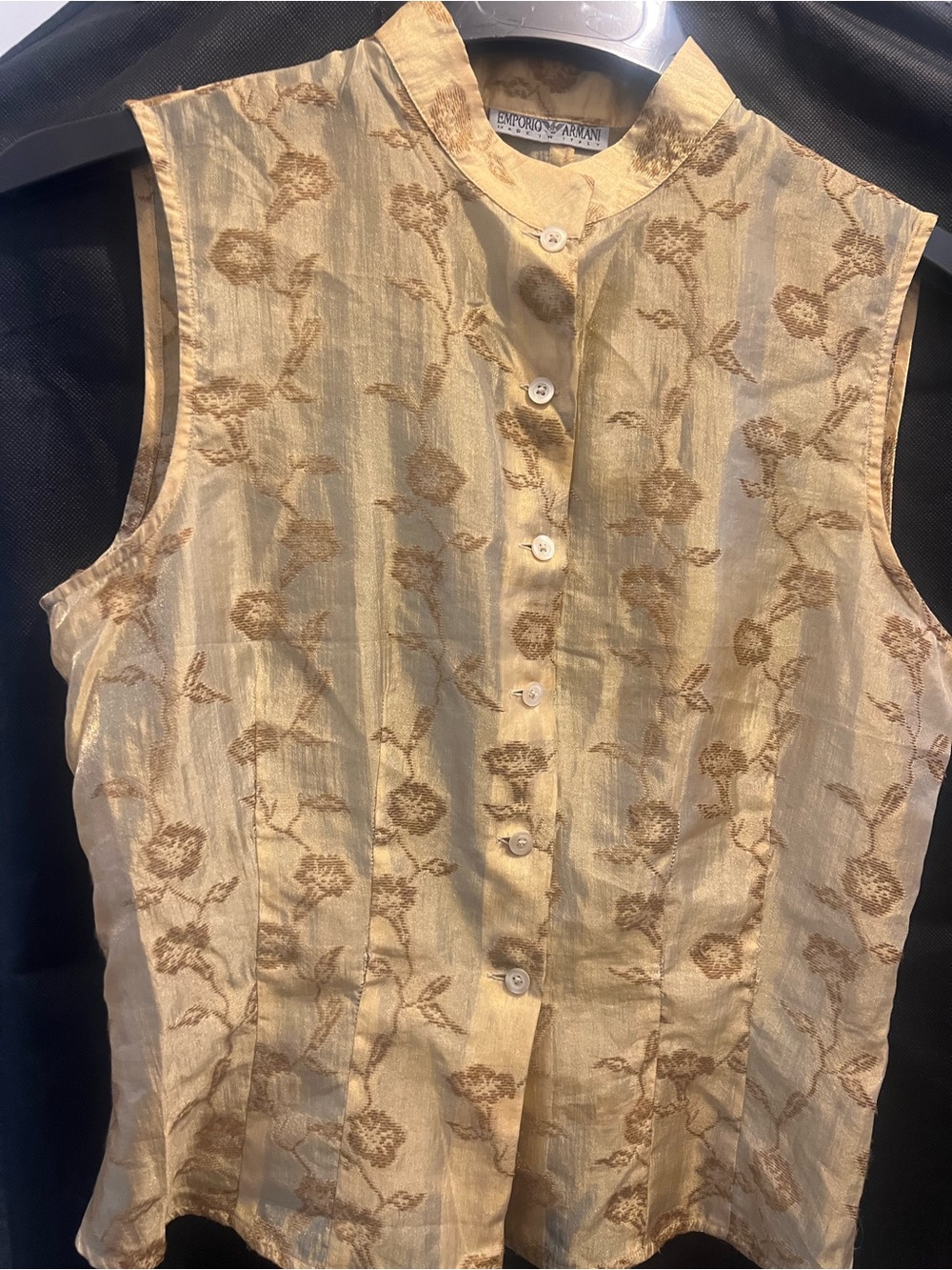 Authentic Vintage Emporio Armani Sleeveless Floral Jacquard Silk Gold Blouse